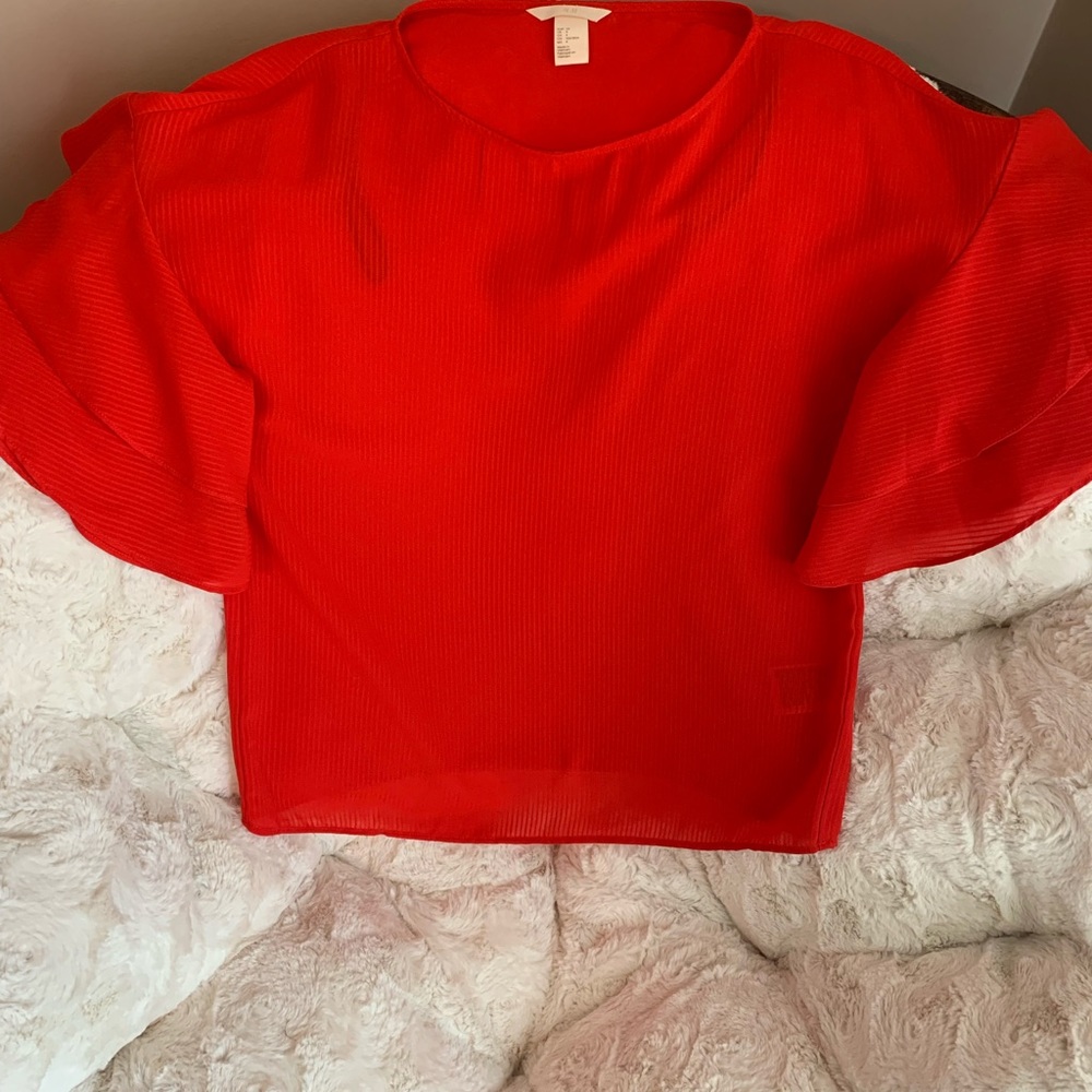 Red Ruffle Sleeve Top - Picture 4 of 4